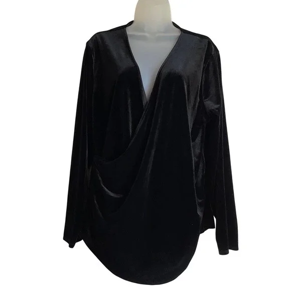 Sundance Womens XXL Black Velvet Wrap Front V-Neck Long Sleeve Blouse Top - Picture 4 of 9
